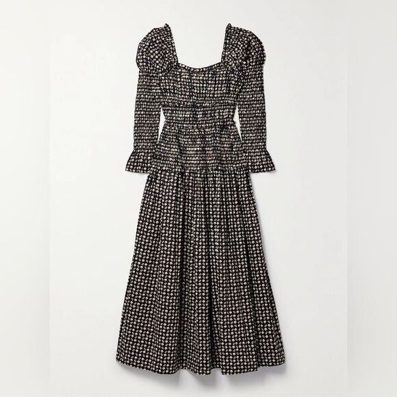 Doen NWT Bellamy shirred printed organic cotton-poplin maxi dress